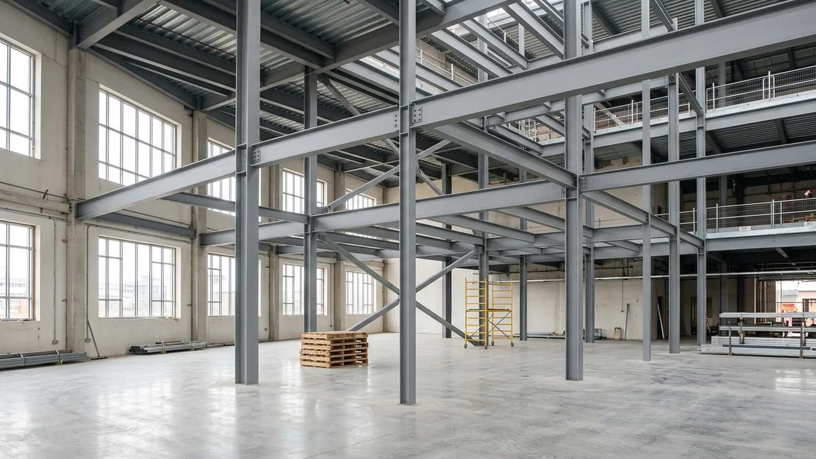 Installed structural steel frame inside a UK commercial unit fabricated by DRST Trading