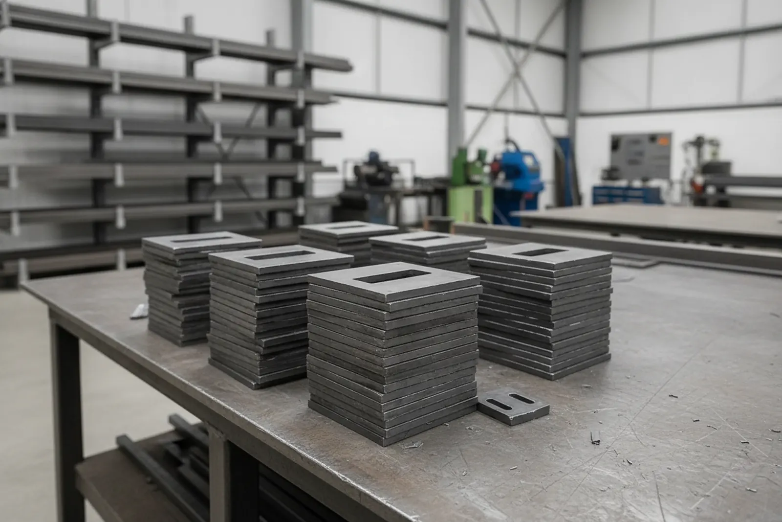 A batch of fabricated steel brackets